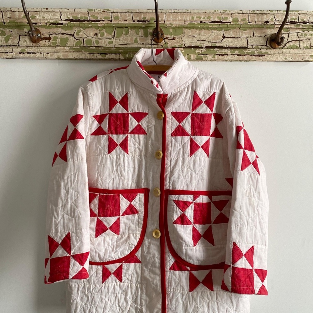 Handmade vintage Red and White Quilted Jacket